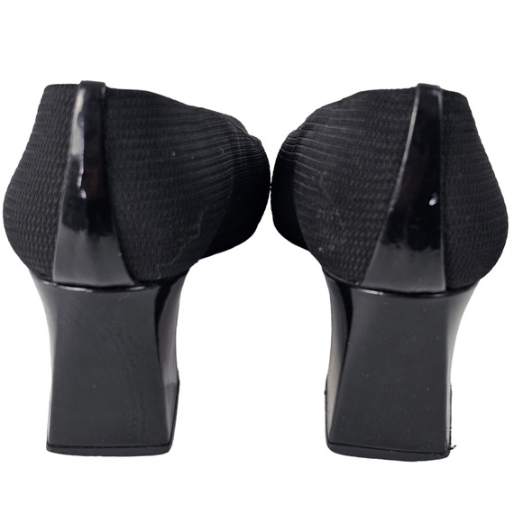 Shoes Stuart Weitzman black fabric square toe block heel pumps 7.5 - Picture 3 of 12